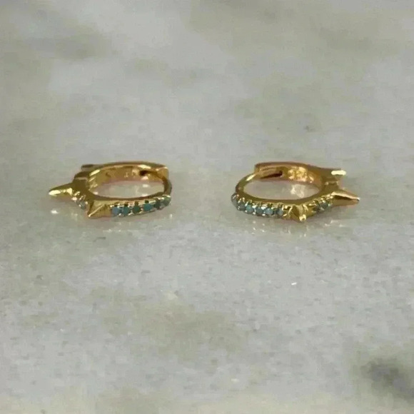 Modest Lu Jewelry - Gold Turquoise Crystal Pave Spike Huggie Hoop Earrings 

Brand New